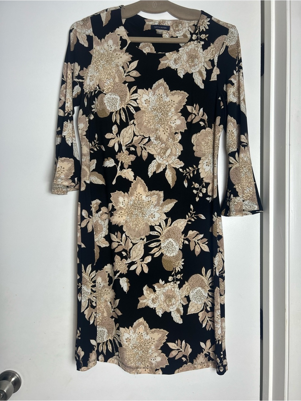Tommy Hilfiger Black Dress with Beige Floral Print - Long Sleeve